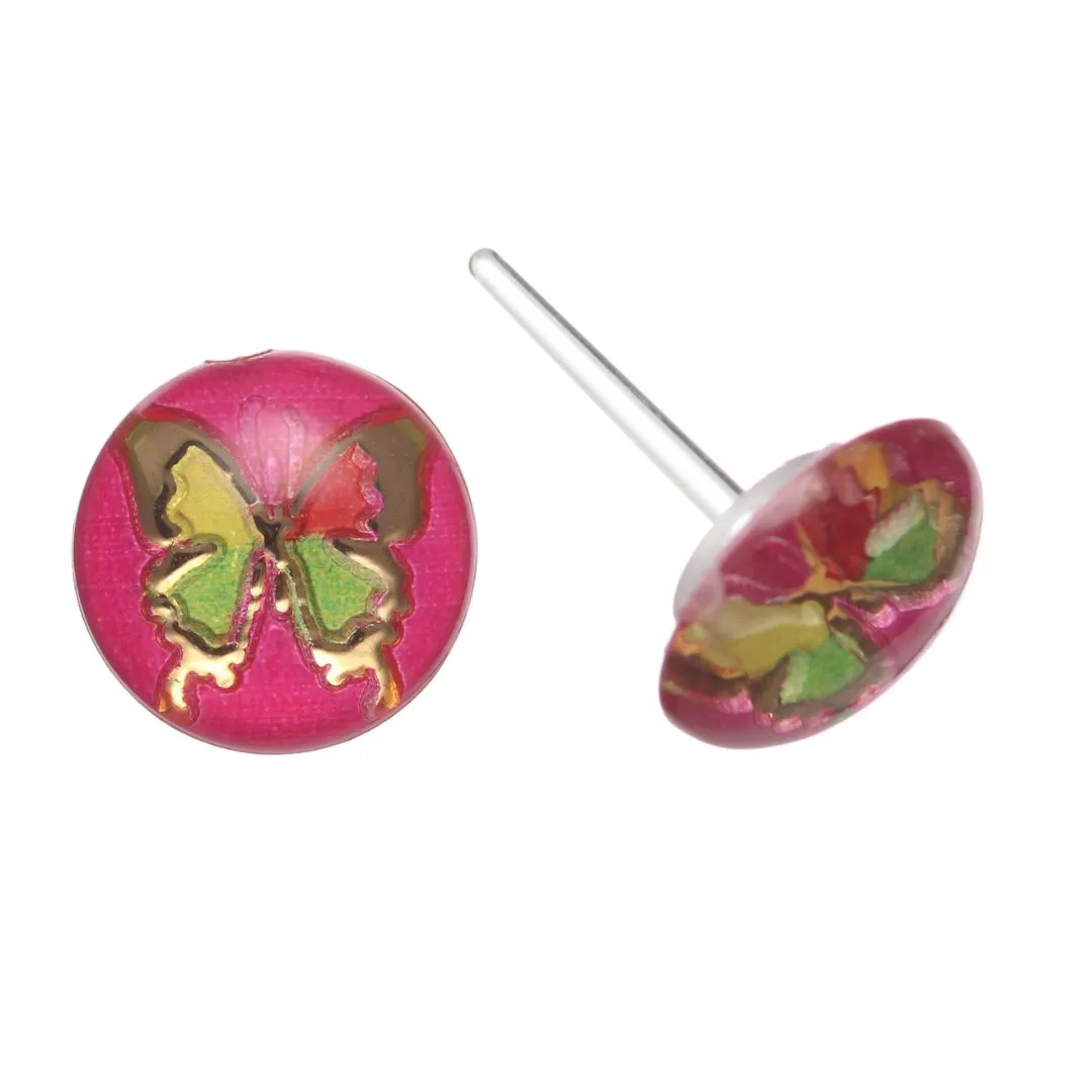Ornate Butterfly Studs Hypoallergenic Earrings for Sensitive Ears Made with Plastic Posts