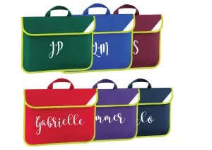 Personalised your name / initials book bag / homework bag - 6 colours
