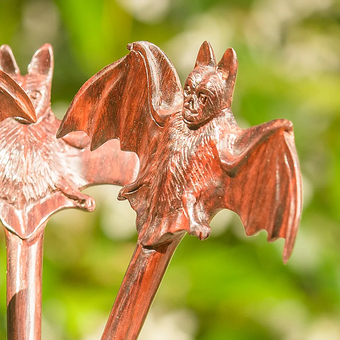 Premium Flying Fox Bat Wooden Single Prong Hair Stick