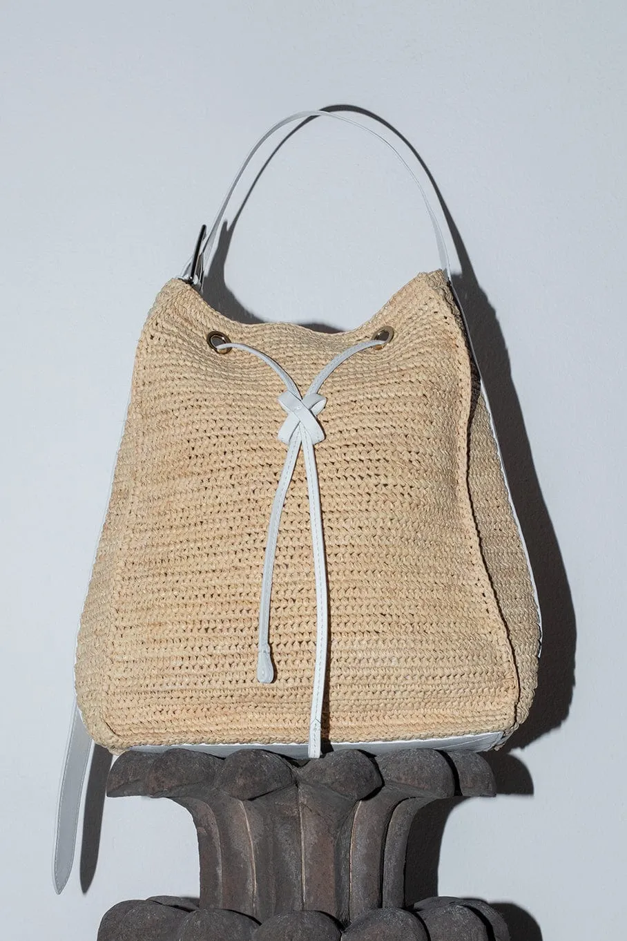 Pyramid Raffia Bucket Bag