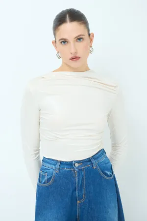 Ruched long-sleeve glossy top wholesale