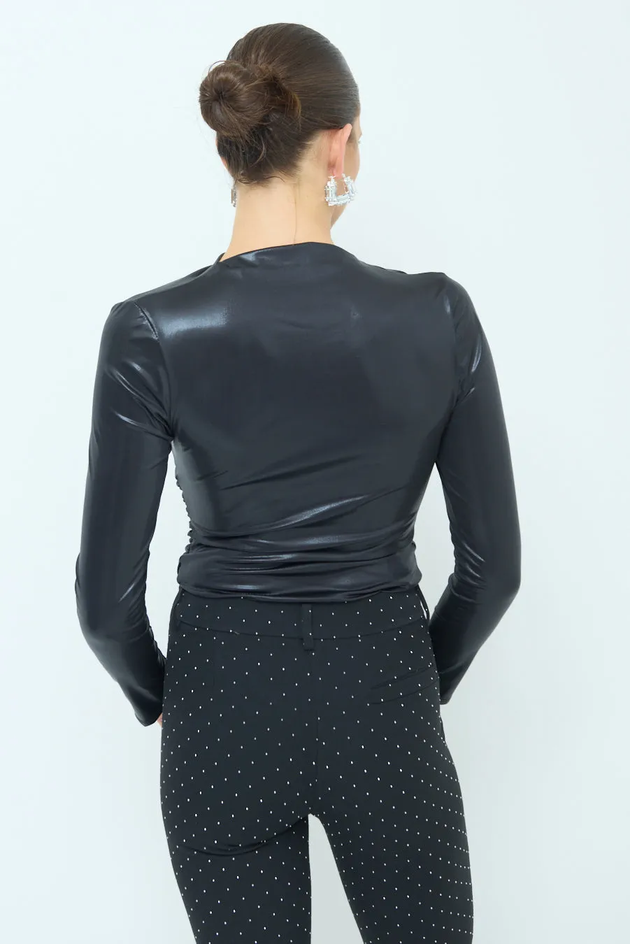 Ruched long-sleeve glossy top wholesale