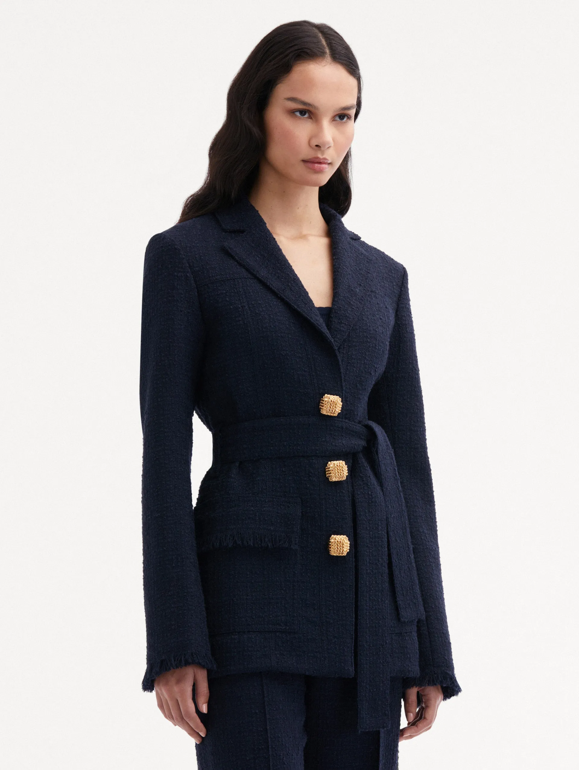 Self-Sash Tweed Jacket