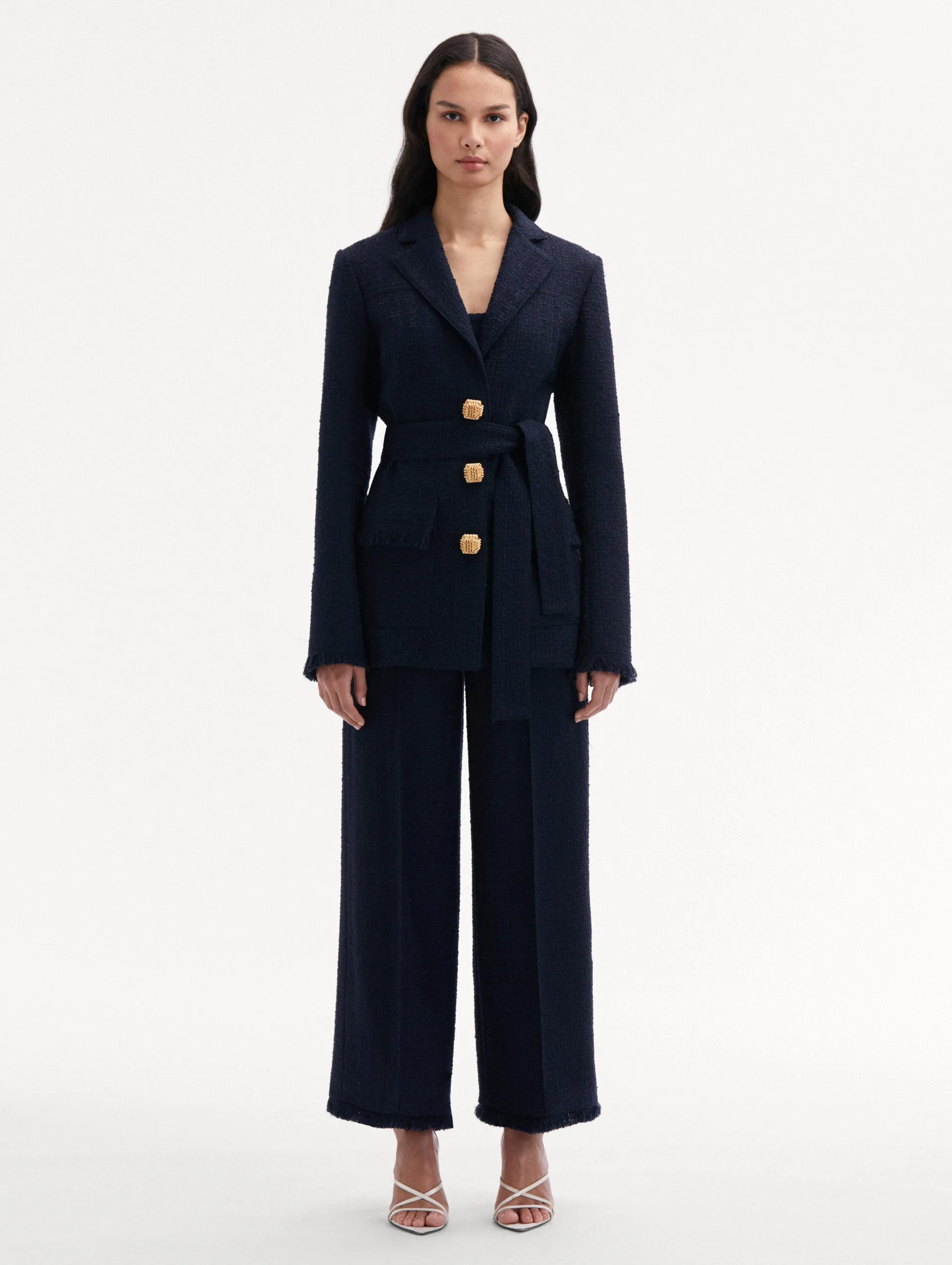 Self-Sash Tweed Jacket