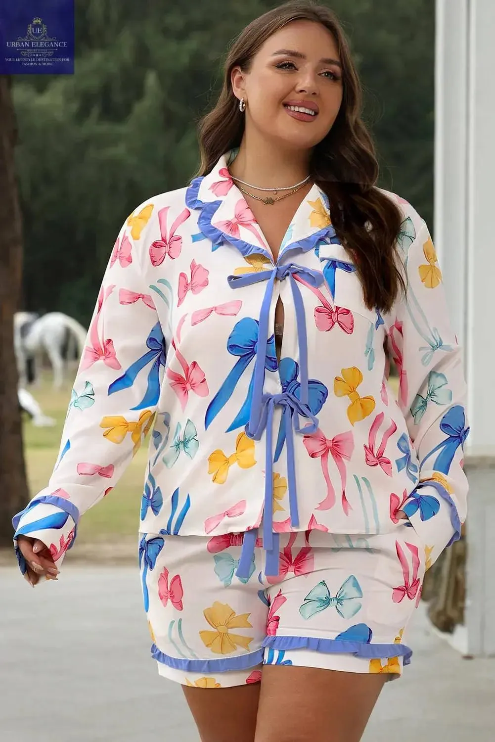 Sky Blue Bow Print Pajama Set