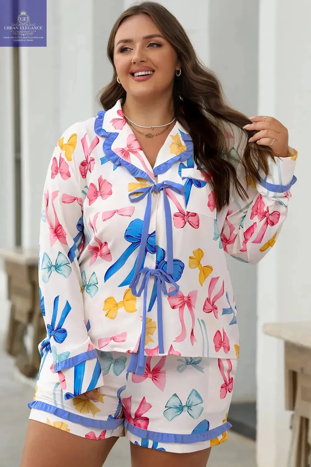 Sky Blue Bow Print Pajama Set
