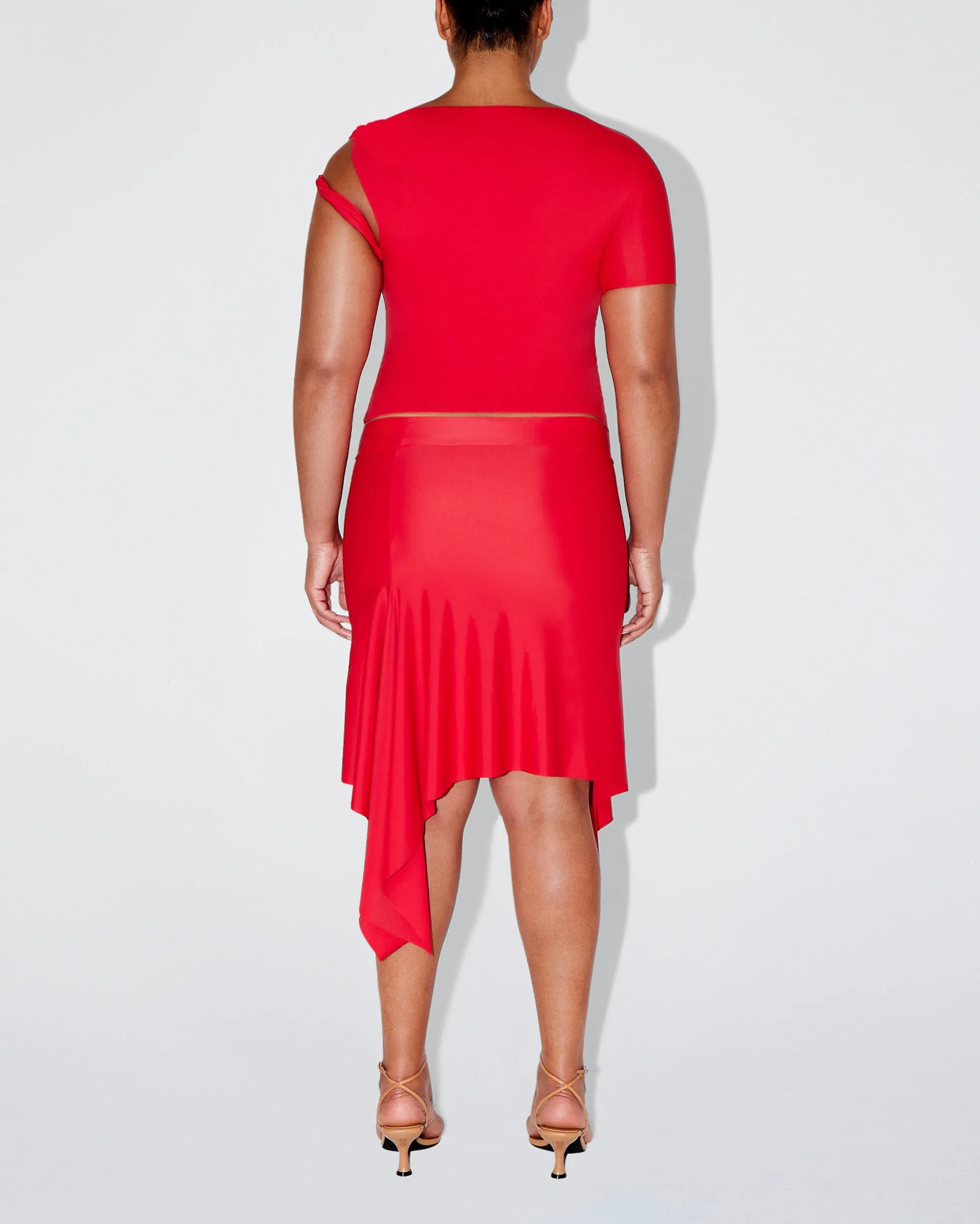 Sleek Stretch Asymmetrical Skirt | Tomato