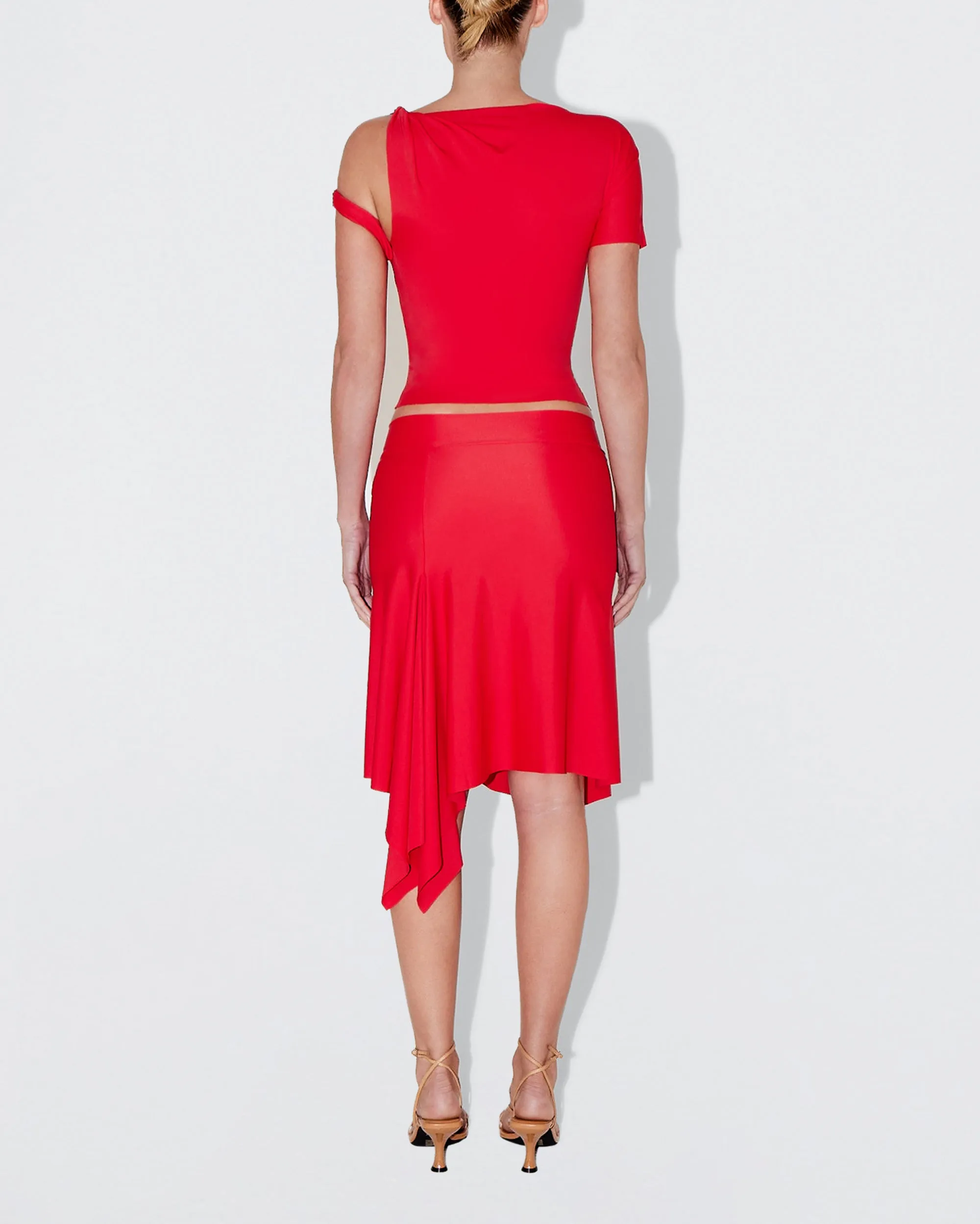 Sleek Stretch Asymmetrical Skirt | Tomato