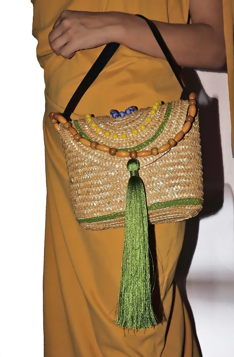 ėSSä Straw Tote Bag with Beads