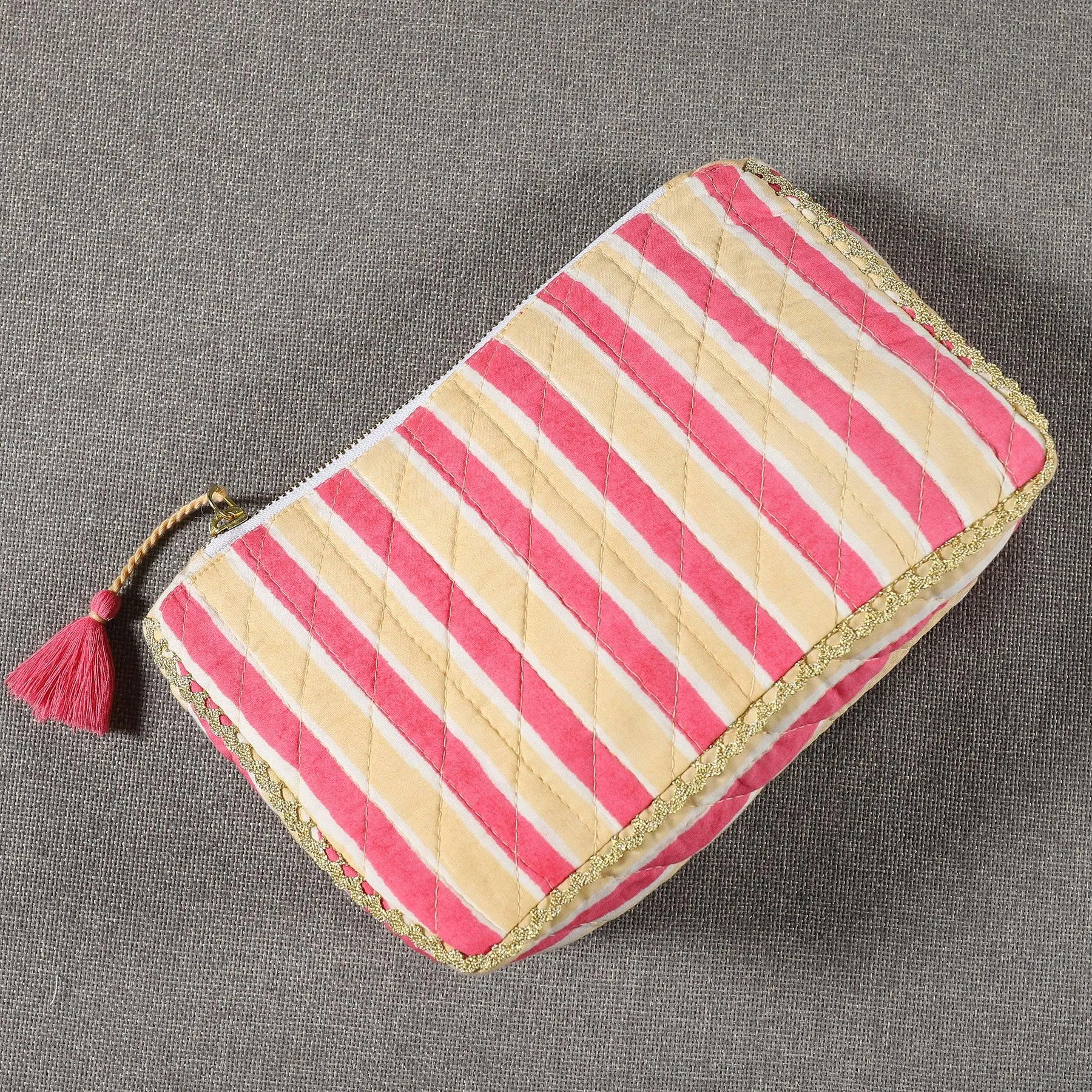 Stripes PInk Cotton 3D Pouch
