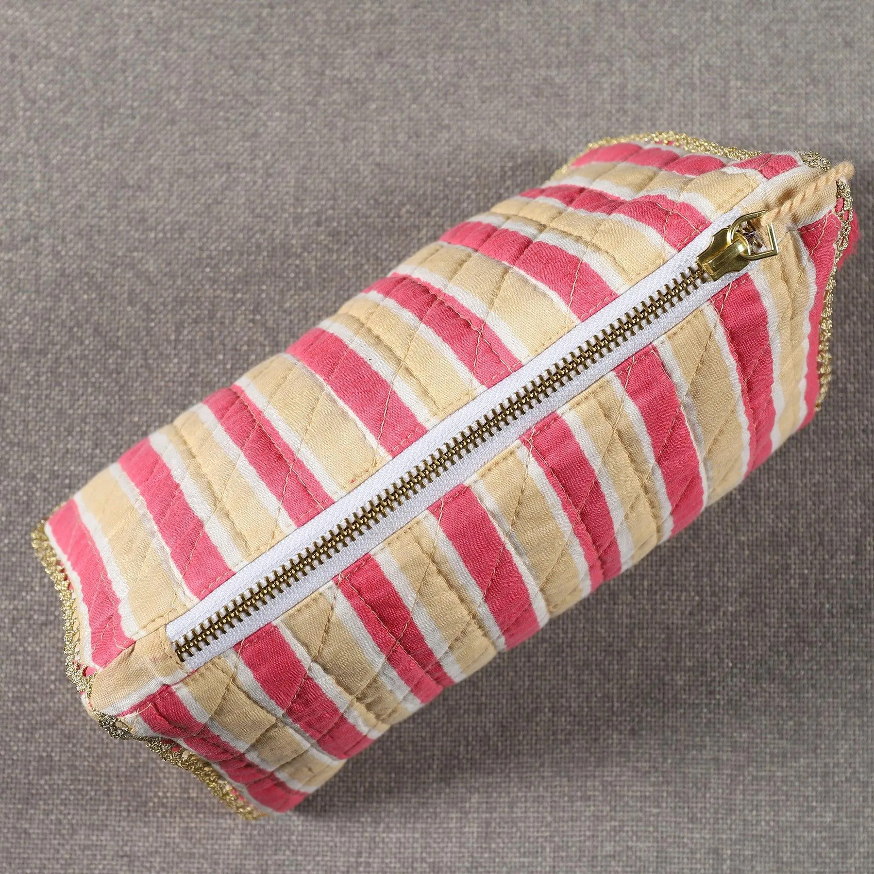 Stripes PInk Cotton 3D Pouch