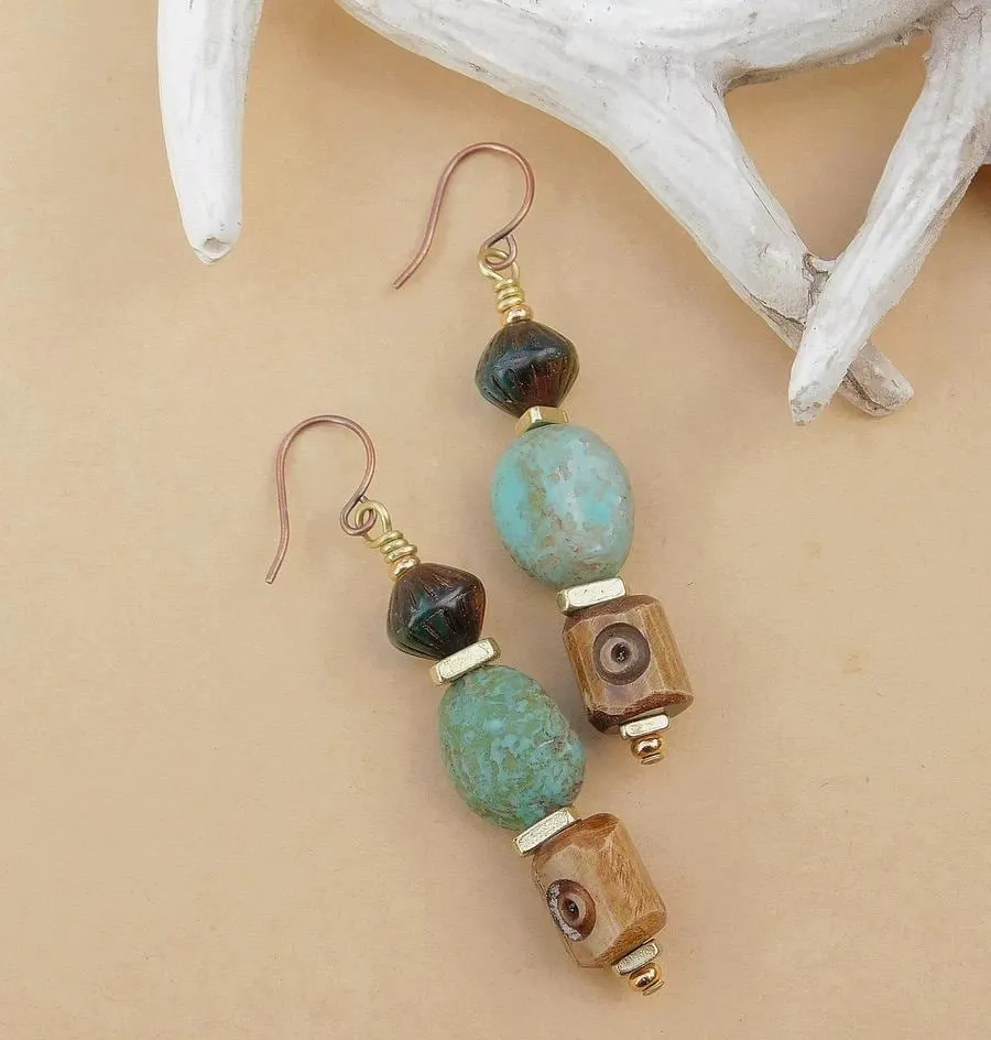 Tibetan Agate and Turquoise Stone Earrings