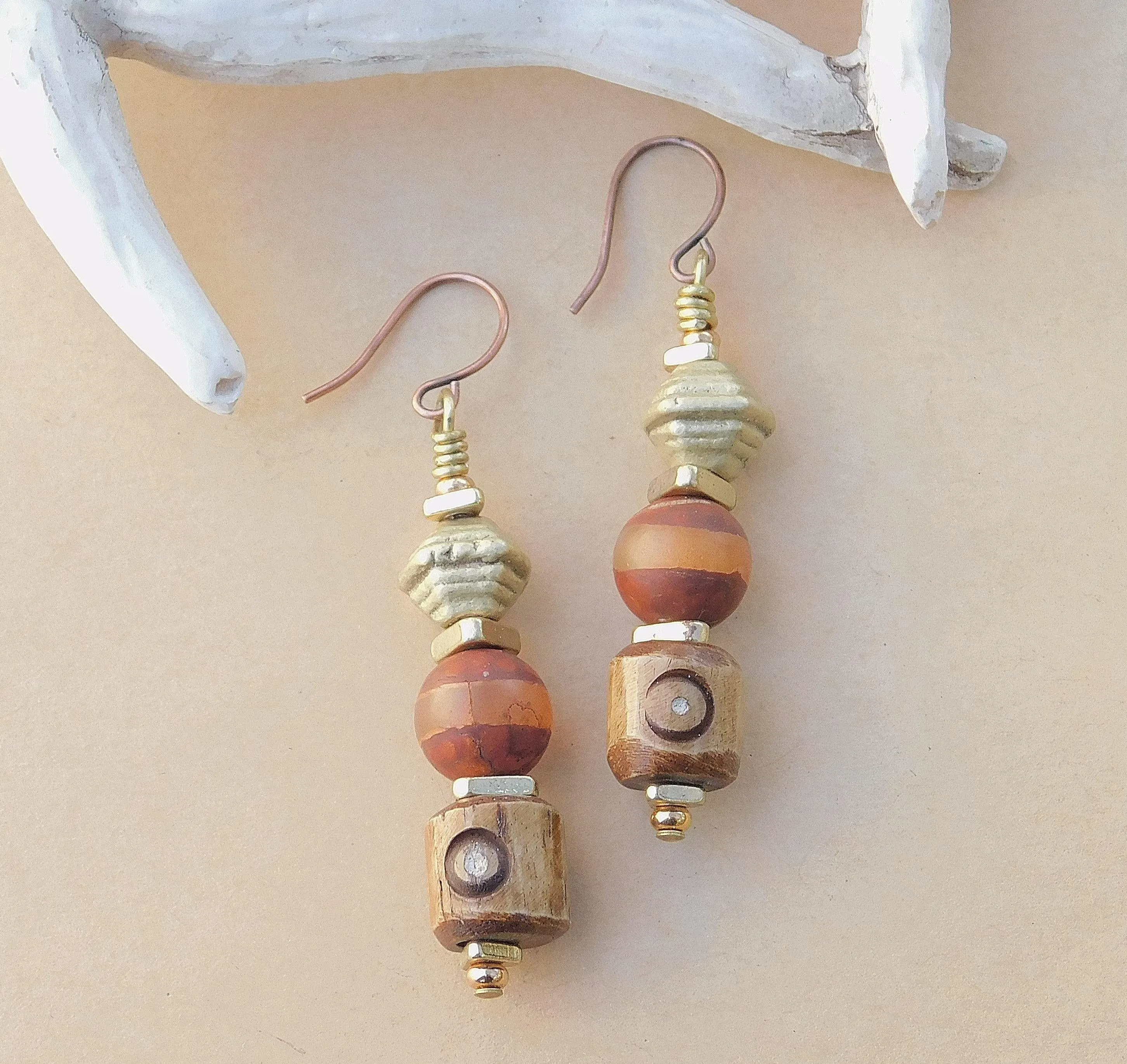 Tibetan Agate and Turquoise Stone Earrings