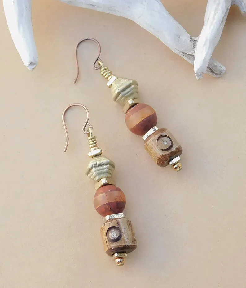 Tibetan Agate and Turquoise Stone Earrings