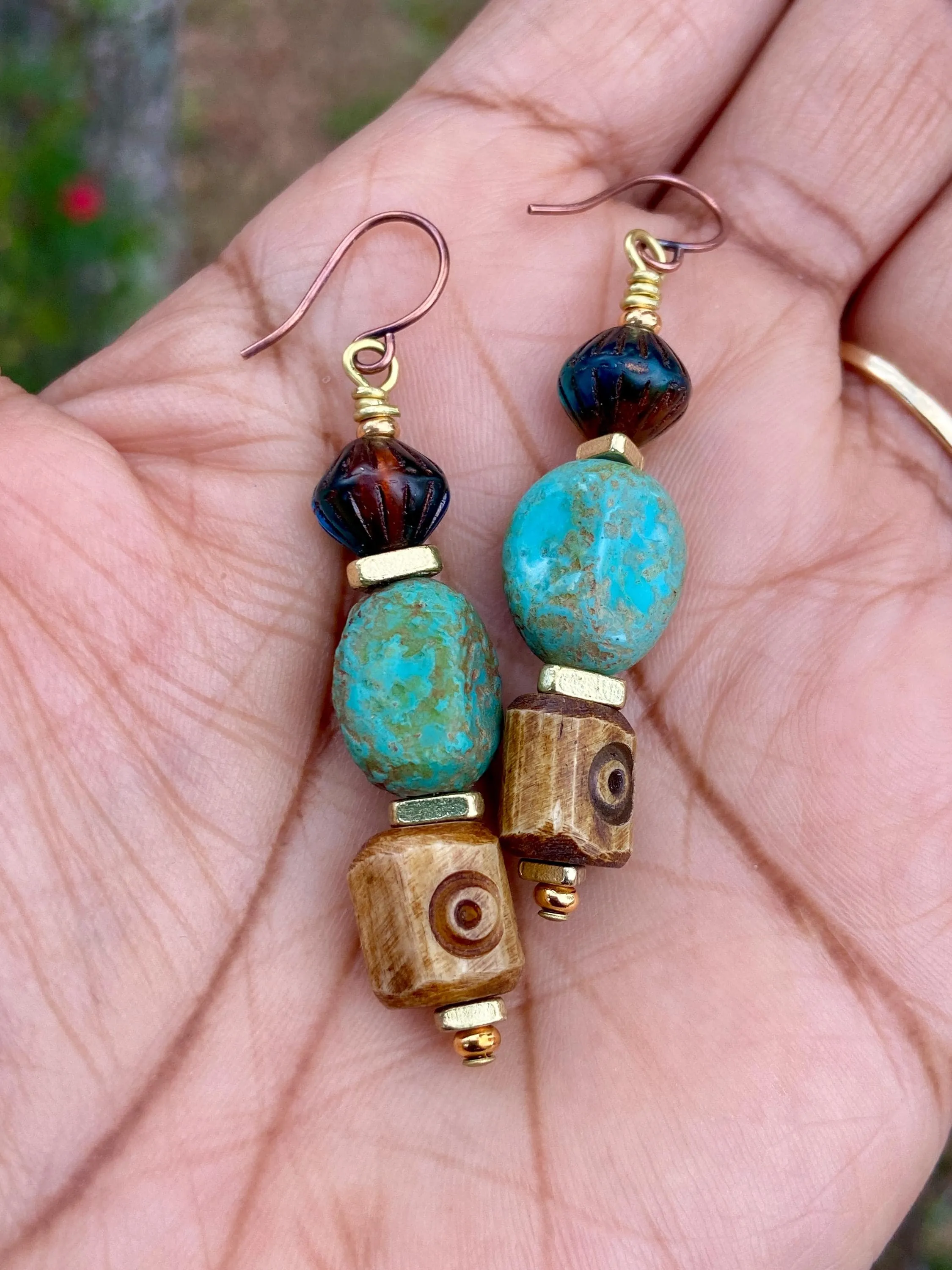 Tibetan Agate and Turquoise Stone Earrings