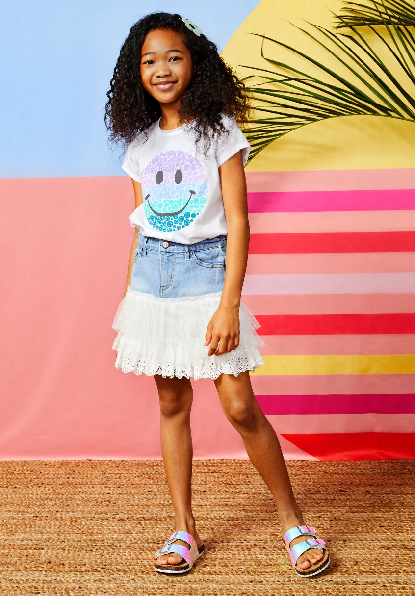 Tonal Smiley Raw Edge Tee