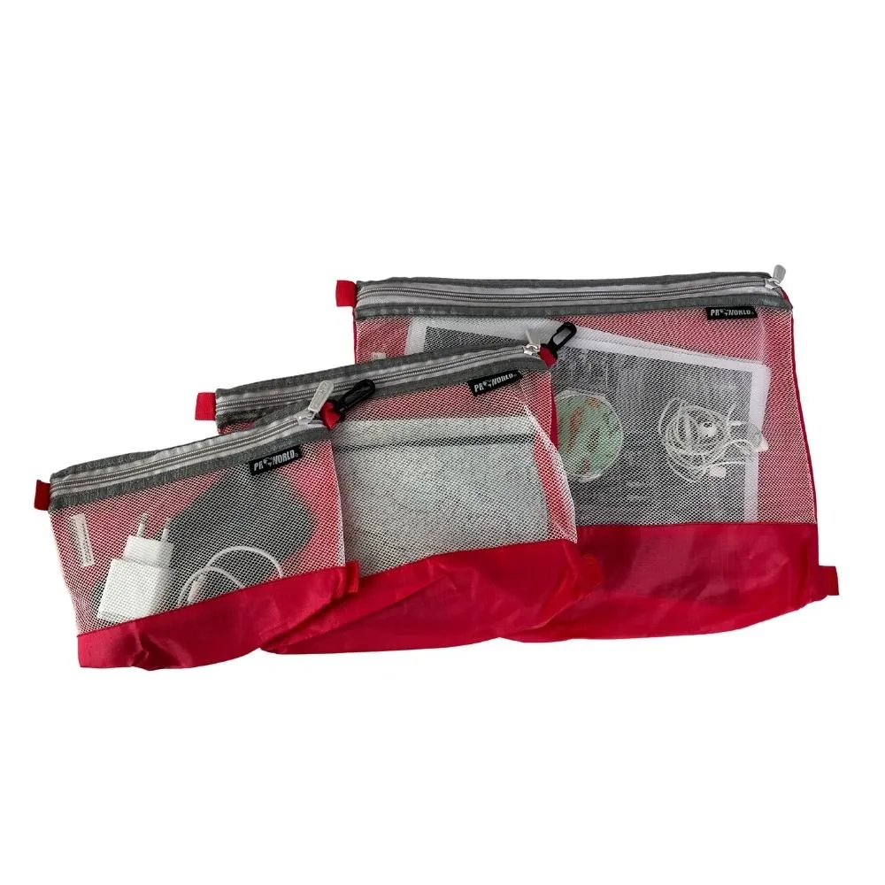 Travel Organiser Bags with Clips - Set of 3 - Small, Medium, and Large
