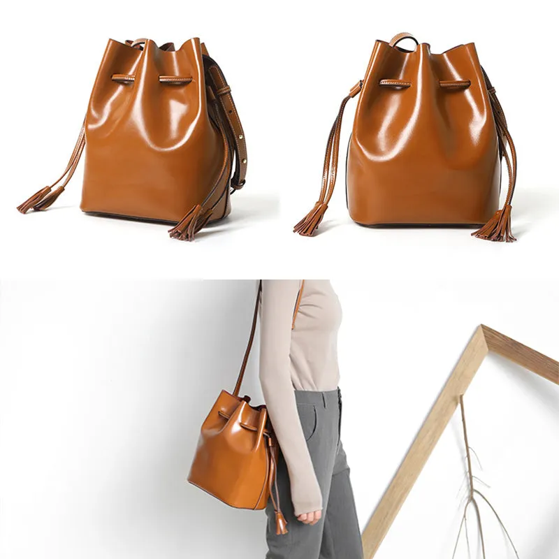 Womens Chic Bucket Bag Leather Crossbody Bags Shoulder Bag for Women