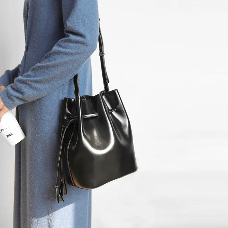 Womens Chic Bucket Bag Leather Crossbody Bags Shoulder Bag for Women