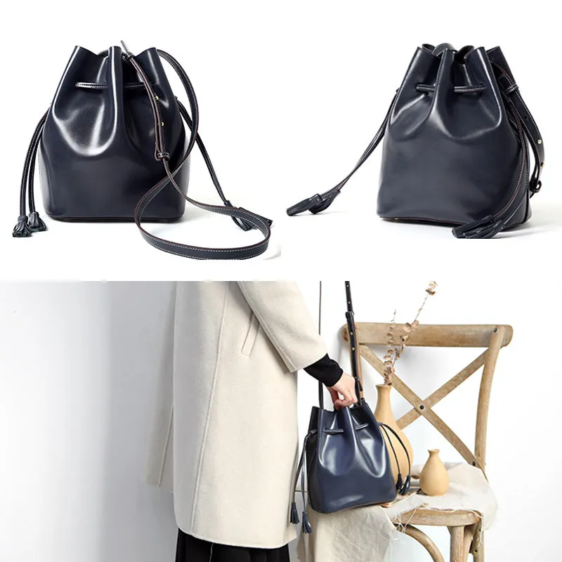 Womens Chic Bucket Bag Leather Crossbody Bags Shoulder Bag for Women