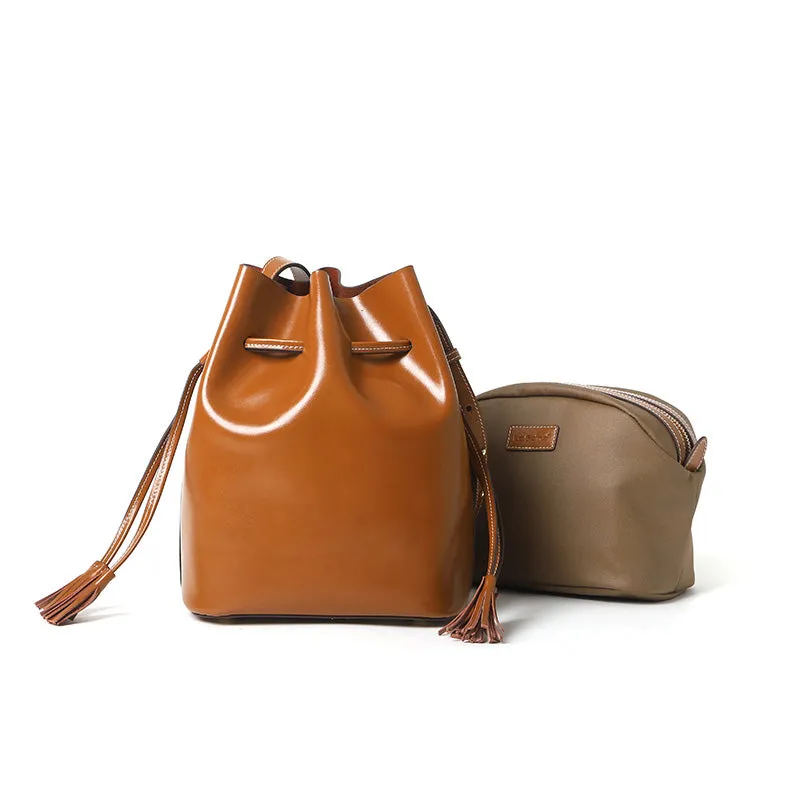 Womens Chic Bucket Bag Leather Crossbody Bags Shoulder Bag for Women