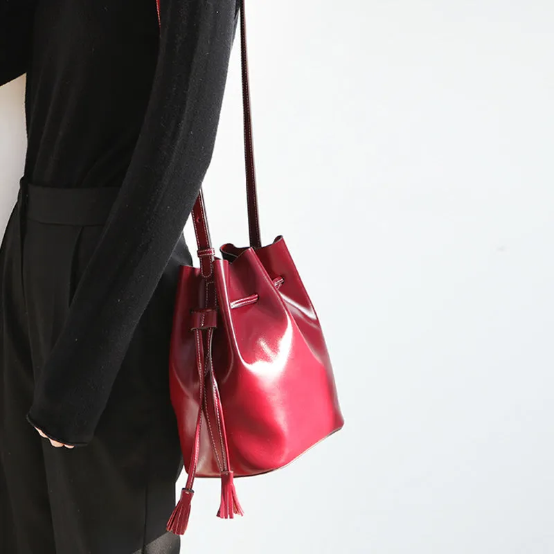 Womens Chic Bucket Bag Leather Crossbody Bags Shoulder Bag for Women