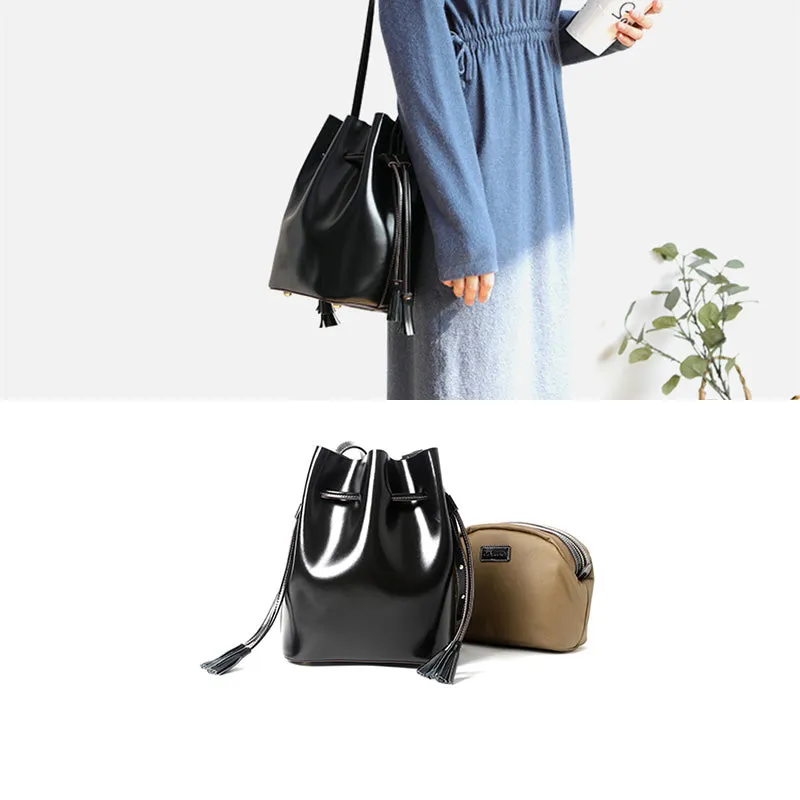 Womens Chic Bucket Bag Leather Crossbody Bags Shoulder Bag for Women