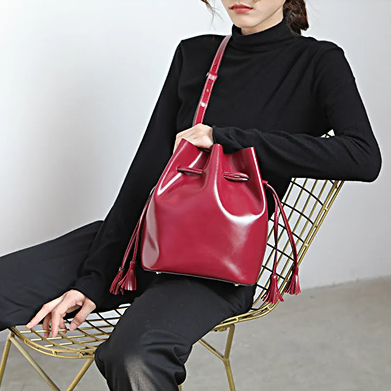 Womens Chic Bucket Bag Leather Crossbody Bags Shoulder Bag for Women