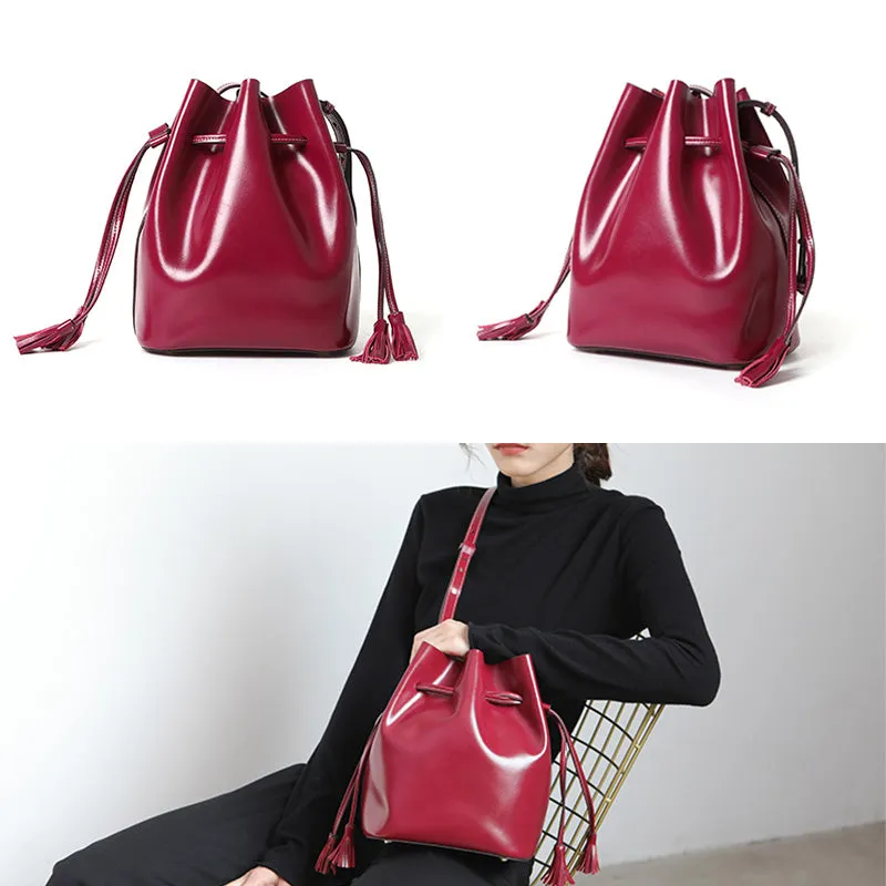 Womens Chic Bucket Bag Leather Crossbody Bags Shoulder Bag for Women