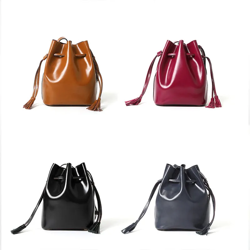 Womens Chic Bucket Bag Leather Crossbody Bags Shoulder Bag for Women