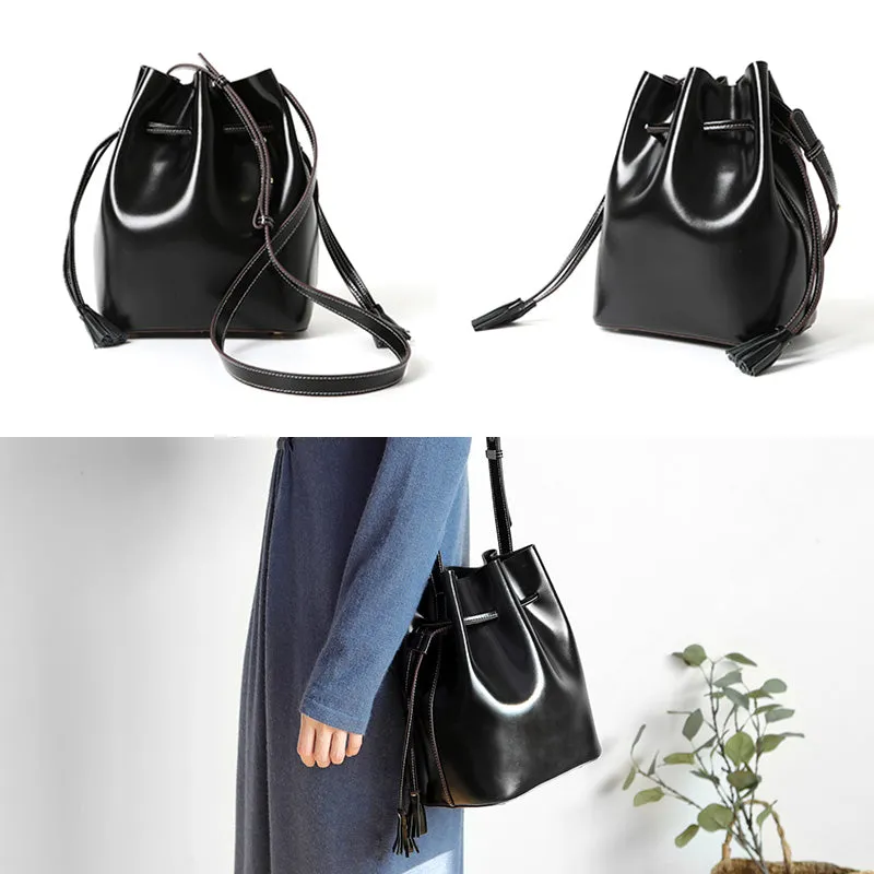 Womens Chic Bucket Bag Leather Crossbody Bags Shoulder Bag for Women