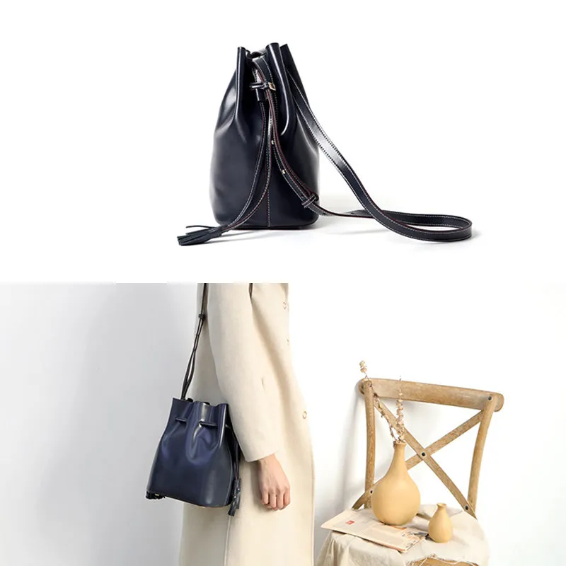 Womens Chic Bucket Bag Leather Crossbody Bags Shoulder Bag for Women