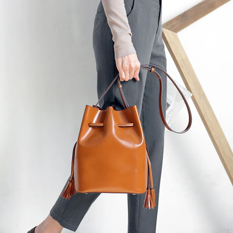 Womens Chic Bucket Bag Leather Crossbody Bags Shoulder Bag for Women