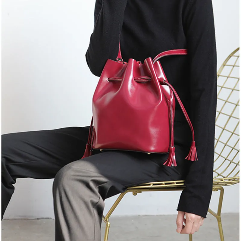 Womens Chic Bucket Bag Leather Crossbody Bags Shoulder Bag for Women