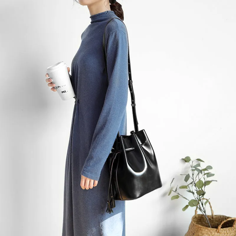 Womens Chic Bucket Bag Leather Crossbody Bags Shoulder Bag for Women