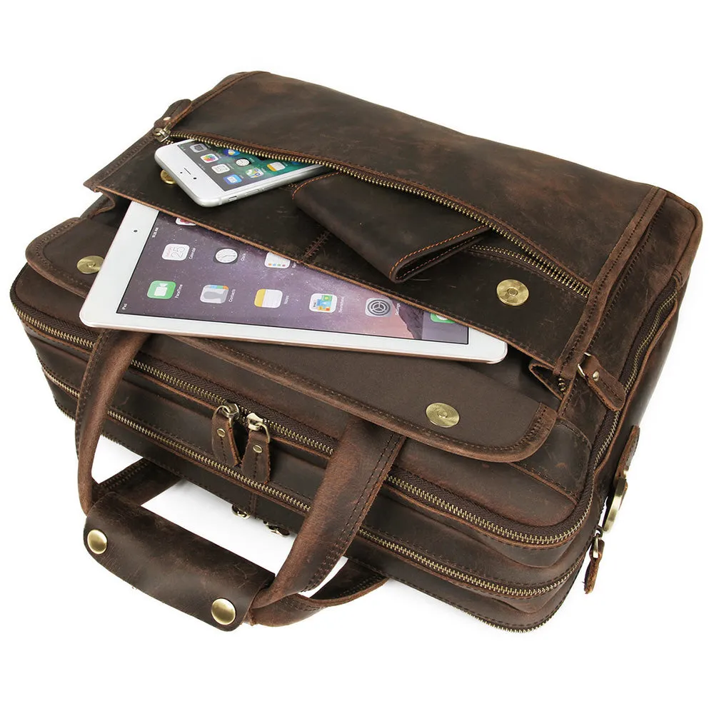 YAAGLE Men's Real Leather Zipper Business Laptop Handbag YG7388R